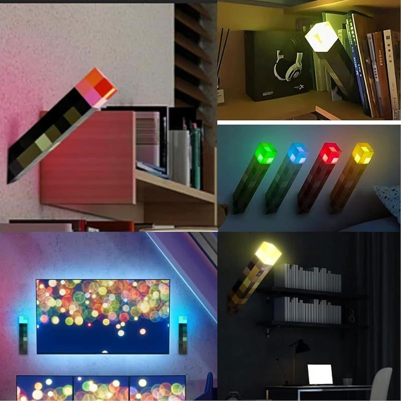 Light-Up Wall Torch -Pixel Brownstone Torch Lamp - USB Pluggable Night Lamp - Hand Held or Wall Mount Lighting