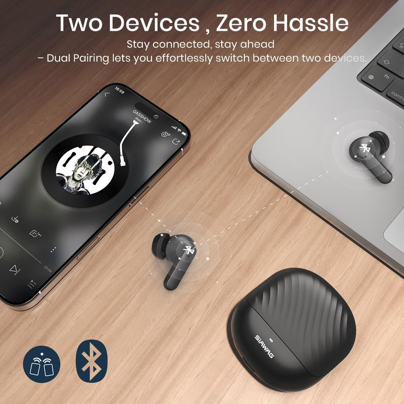 SIAWAG BTW73 Noise Cancelling True-Wireless Earbuds with ANC 42Db, 4-Mic ENC Clear Call, 60Ms Gaming Mode & 800Mah Battery , IPX5 Waterproof Sports Headset,3C Fast-Charging Bluetooth Headphones.