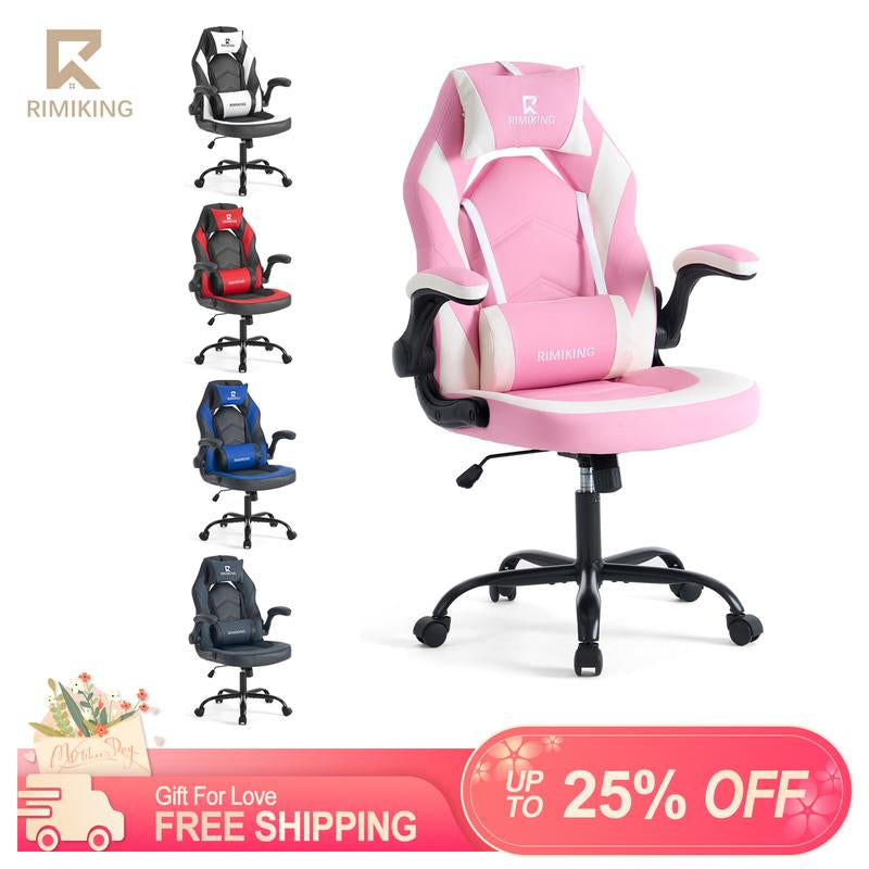 [Fathersdaygift] RIMIKING Shelby Series Ergonomic Gaming Chair, Adjustable Recliner, Lumbar Support, Heavy-Duty Office Chair,275 Lbs Weight Capacity,3896 Springtok