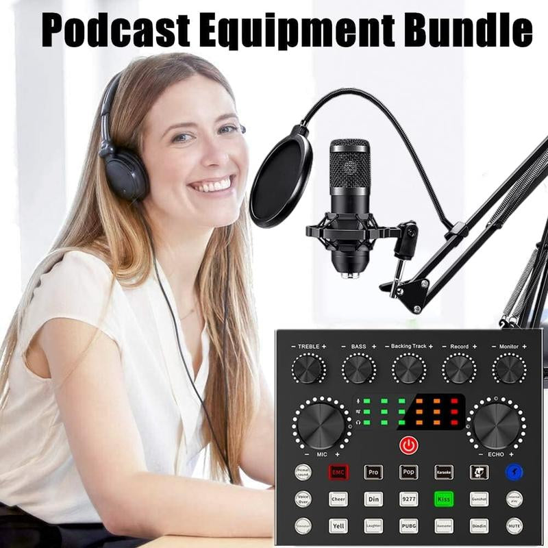 Haomuren Podcast Equipment Bundle, BM800 Podcast Microphone Bundle with V8S Voice Changer, Condenser Microphone Recording Studio Package for Podcasting Live Streaming Singing PC Mobile Tiktok Youtube Audio Adjustable