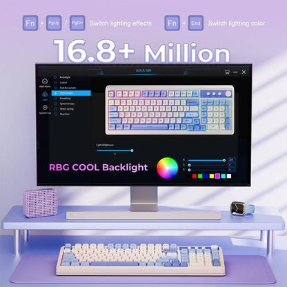 AULA S99 Key Keyboard, Tri-Mode Bluetooth/2.4Ghz/Usb-C Cute Creamy Gaming Keyboard with Number Pad RGB Backlit, Media Knob Custom Mechanical Feel Computer Keyboard for MAC Xbox PC Gamer - Purple