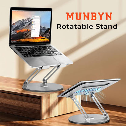 【MUNBYN 360° Rotating Laptop Stand】Adjustable Foldable Aluminum Laptop Stand, 2-In-1 Multifunctional Laptop Stand Hub for Gaming Laptop & Mobile Stand,Gray