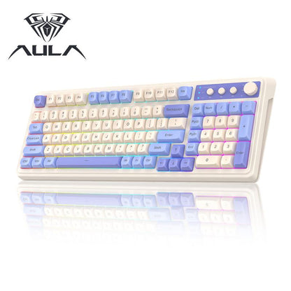 AULA S99 Key Keyboard, Tri-Mode Bluetooth/2.4Ghz/Usb-C Cute Creamy Gaming Keyboard with Number Pad RGB Backlit, Media Knob Custom Mechanical Feel Computer Keyboard for MAC Xbox PC Gamer - Purple