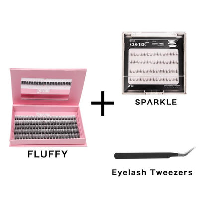 【Hot Style】Cofier No Glue Lash Kit Medical Jelly Adhesive Self Adhesive Individual Eyelashes, Easy Makeup Application with Tweezers (80/100/160 Pcs)
