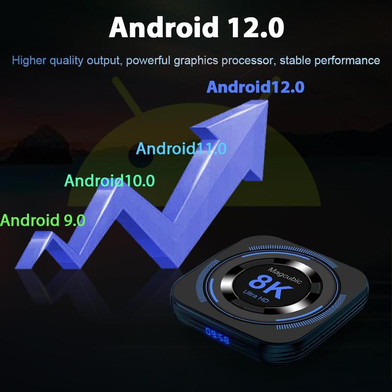 Android 12 TV Box, 4K Video 2.4G & 5.8G Dual Wifi Quad Core Cortex A53 BT Media Player, Suitable for Home & Office
