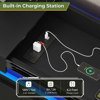 Sikaic LED Dresser for Bedroom with Charging Station and Sliding Desktop Drawers Large Storage Tower Clothes Organizer Furniture Modern Aesthetic Cabinet Home Cupboard