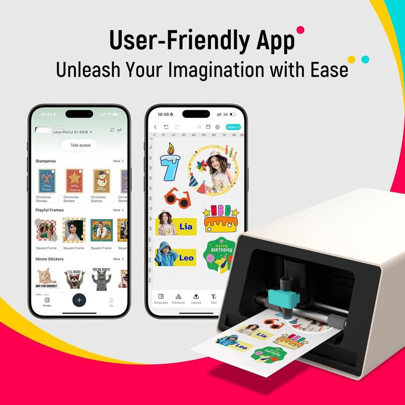 Liene Pixcut S1 Photo Sticker Printer & Cutting Machine - All-In-One Sticker Maker Machine for DIY Crafts, Custom Labels & Gifts, Thermal Dye-Sublimation, 300 DPI Prints, Precise AI Auto-Cutting, Bluetooth Wireless Printing