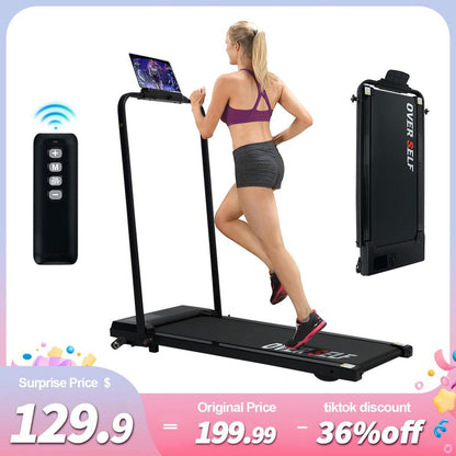 OVER SELF Inclined Folding Incline Treadmill, Walking Mat Treadmill with ,300 Lbs Portable Treadmill with Handle, Safety Lock, Quiet Design for Home and Office Treadmill with LED Display – Smart Fitness Machine Exercise Gym Equipment