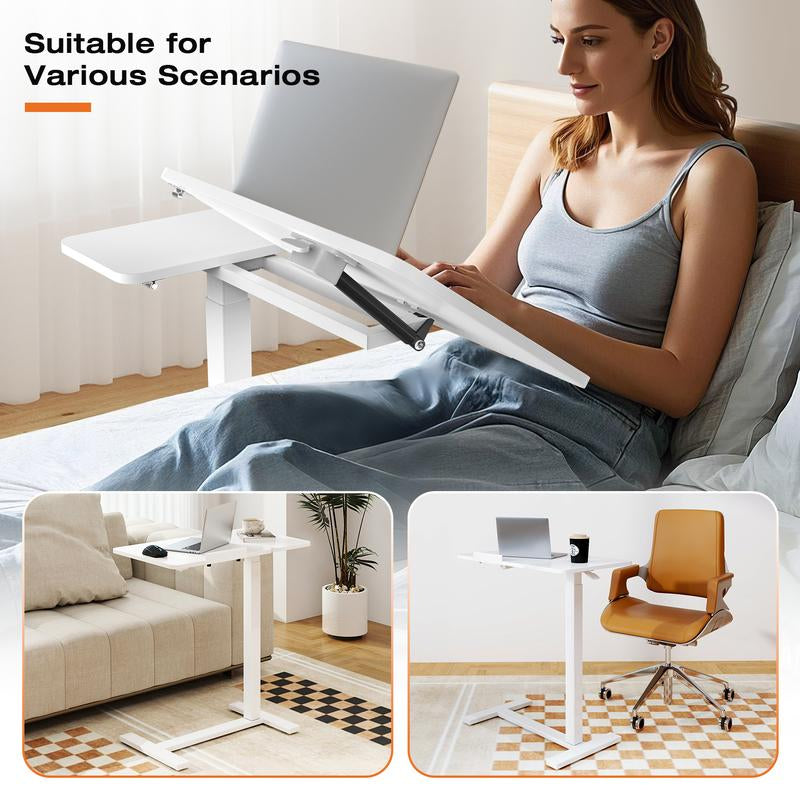 【Deal】Overbed Bedside Table with Wheels, Mobile Standing Stand up Rolling Laptop PC, Adjustable Height Tray, Side Computer Workstation for Home Use