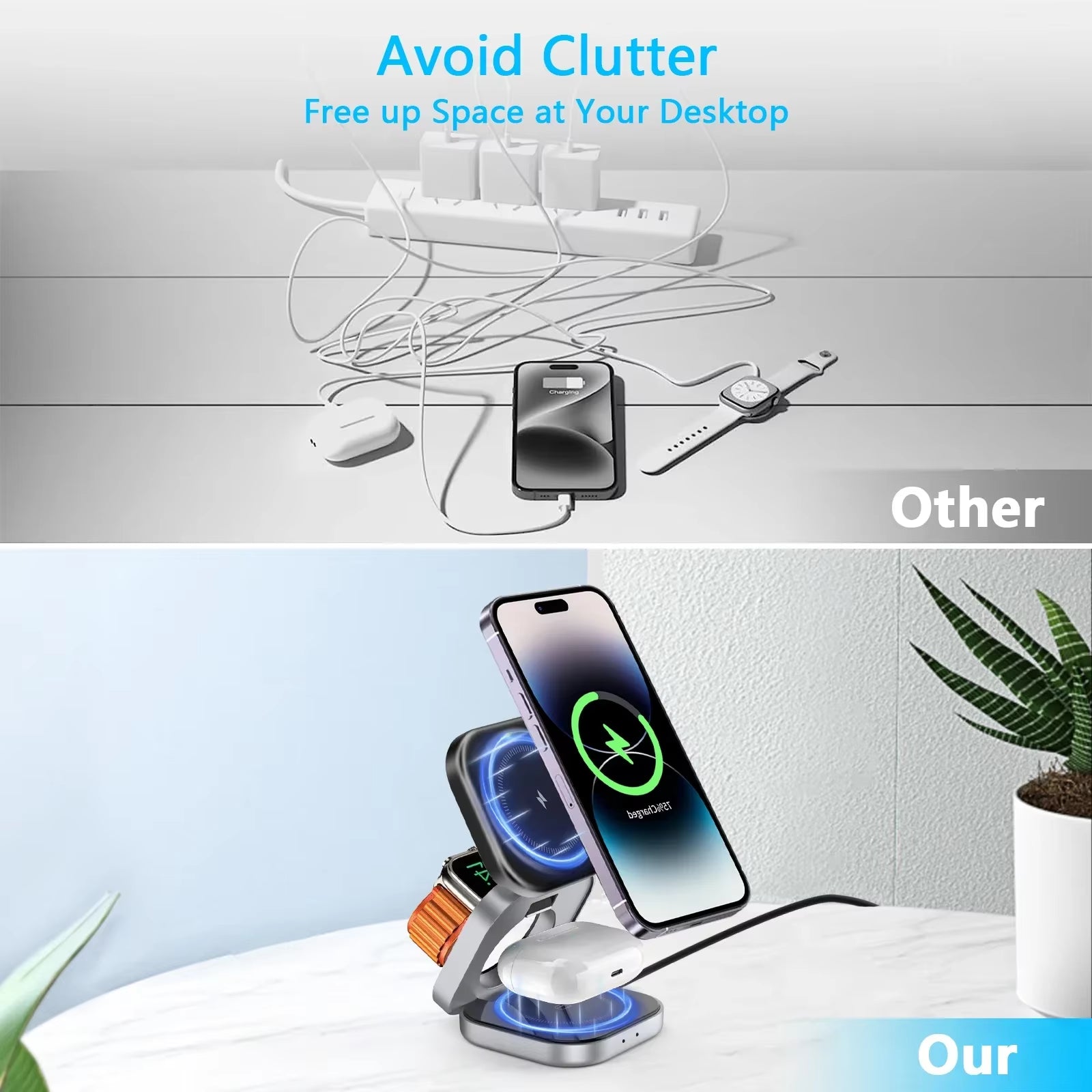 3 in 1 Magnetic Wireless Charger Stand Pad Magnet Fast Charging Station for Magsafe Iphone 12-16 Samsung Galaxy Watch Iwatch 1-9