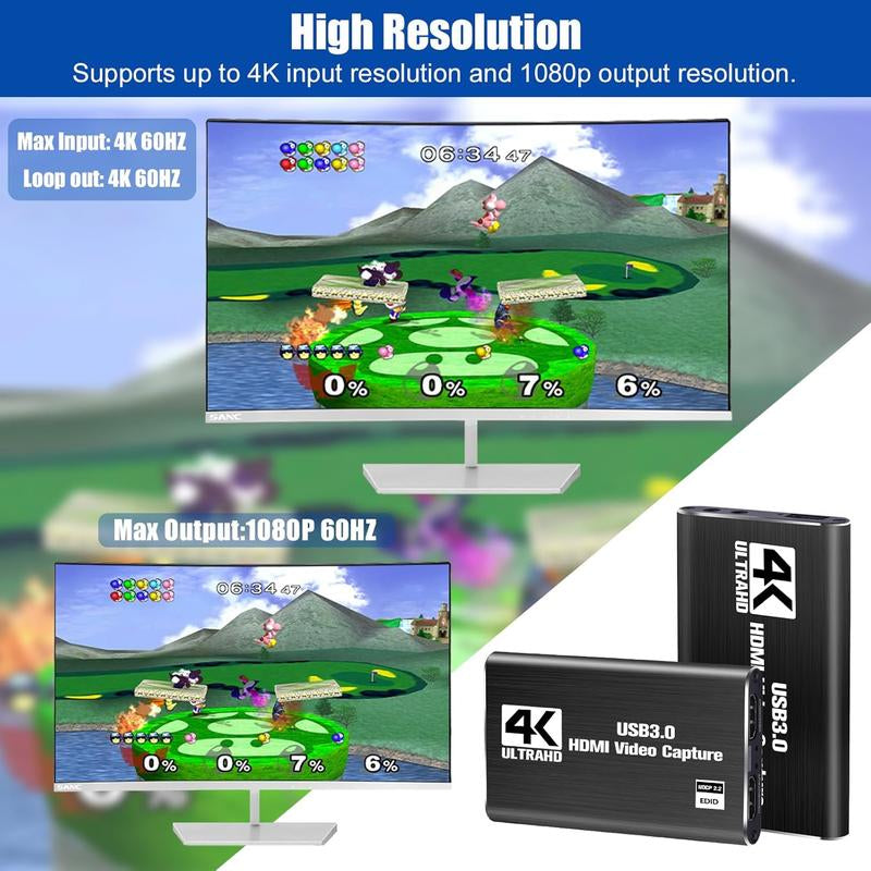 Capture Card, Audio Video Capture Card with Microphone 4K HDMI Loop-Out, 1080P 60Fps Video Recorder for Gaming/Live Streaming/Video Conference, Works for Nintendo Switch/Ps4/Obs/Camera/Pc Accessories