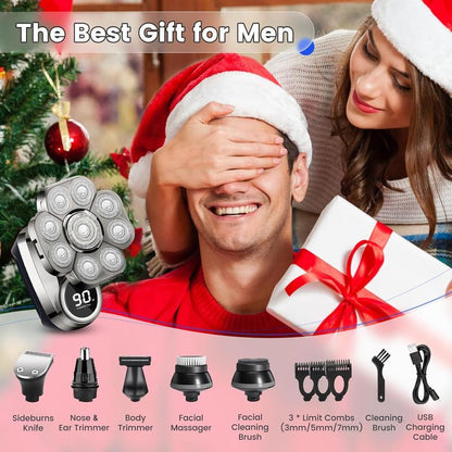 Upgraded 9D Bald Head Shaver for Men,6-In-1 Electric Razor with LED Display & Type-C Charging,360° Close Shave