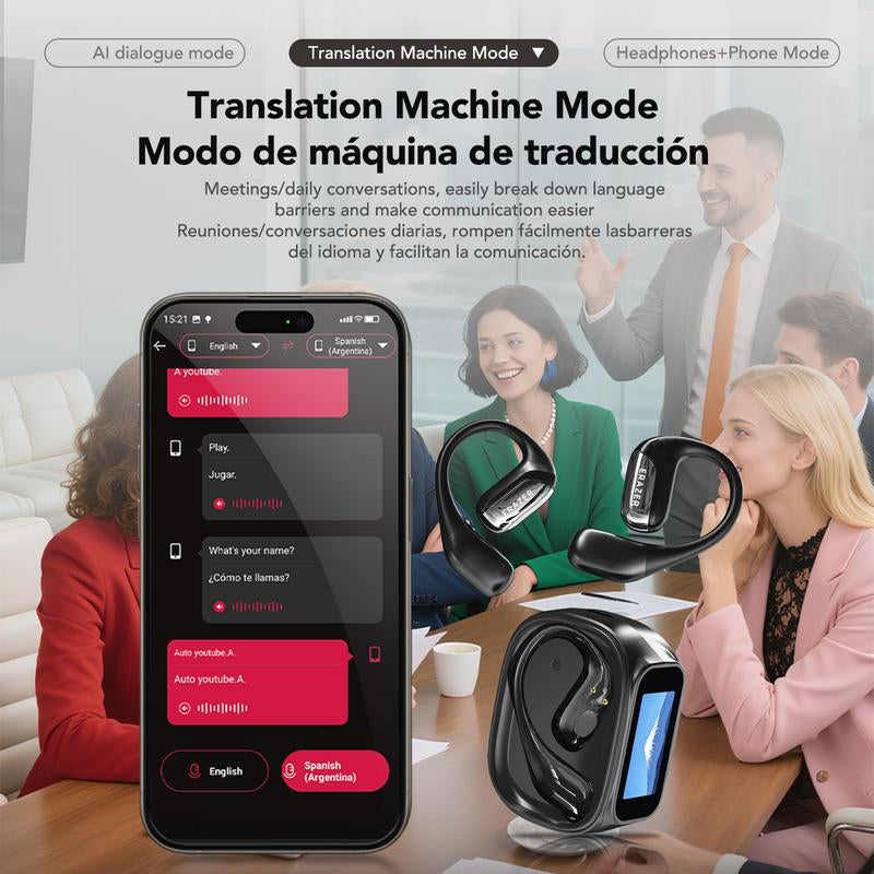 ERAZER Translation Earbuds Supports 134 Languages with Traslation APP Face-To-Face Translation Open Wireless Bluetooth Earbuds LED Touchscreen Earbuds HIFI Sound Quality Built-In Microphone Wireless Headphones Long Battery Earbuds Black Headset
