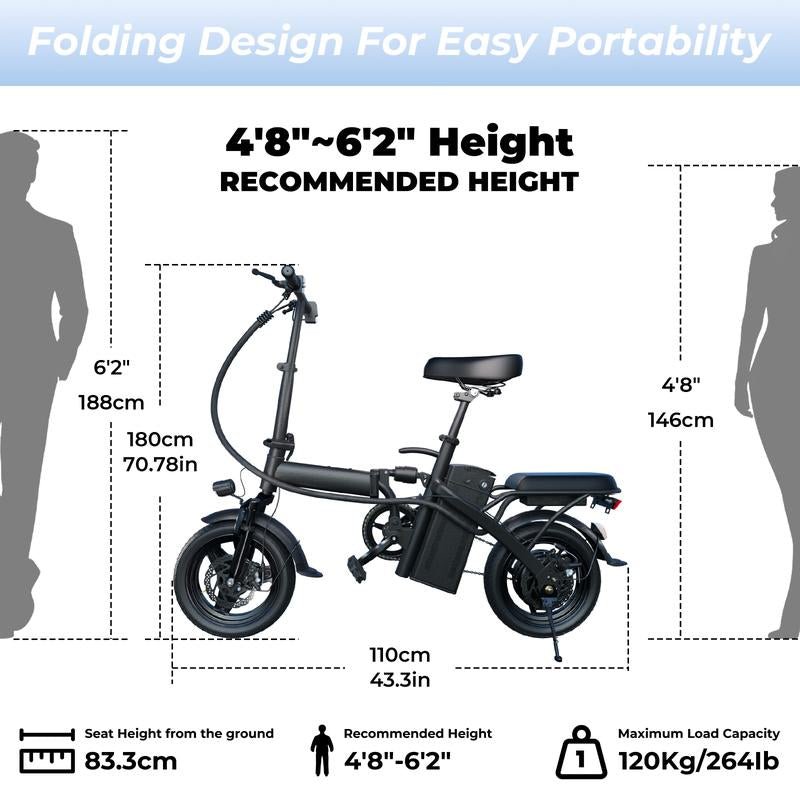 Terrosor Ebikes for Adults, 400W Motor 22MPH Max Speed, 14” Tire, 48V 15AH Removable Battery for Electric Bike, Multi-Shock Absorption, City Commuter, Foldable Adult Electric Bicycles Bici Urbana Rechargeable Motorcycle