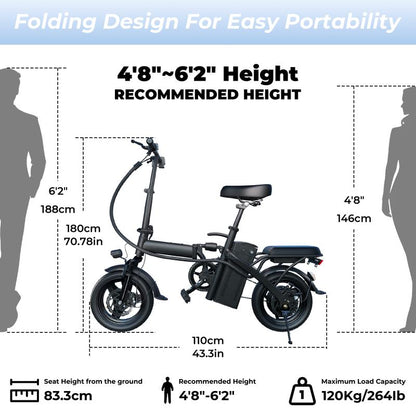 Terrosor Ebikes for Adults, 400W Motor 22MPH Max Speed, 14” Tire, 48V 15AH Removable Battery for Electric Bike, Multi-Shock Absorption, City Commuter, Foldable Adult Electric Bicycles Bici Urbana Rechargeable Motorcycle