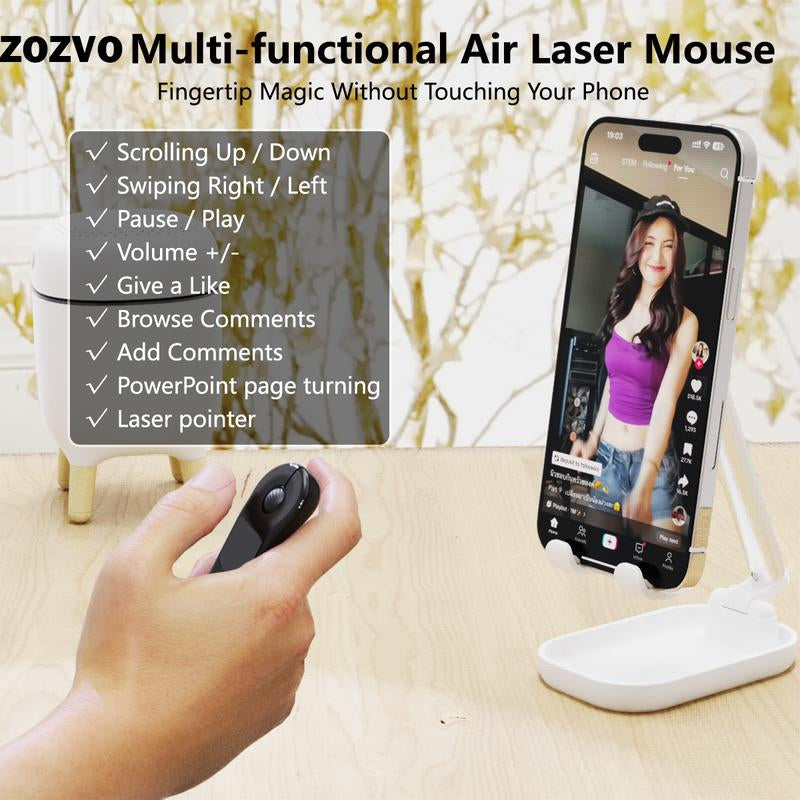 Remote Control Bluetooth+2.4G Rechargeable Handheld Scrolling Air Laser Mouse with Touchpad for Tik_Tok , Wireless Presentation Clicker, Video Scroller & Page Turn for Kindle App,For Powerpoint Slide,Selfie,For Android & Ios and Pc,Laptop,Mac,Tablet