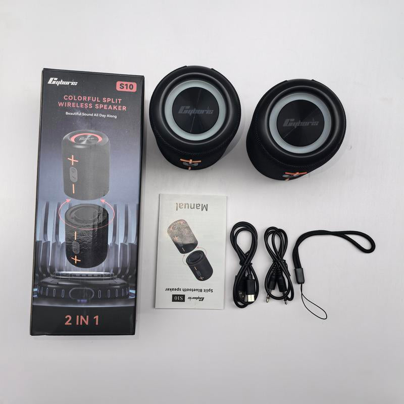 Cyboris S10 2 in 1 Portable Split Bluetooth Speaker Portable Subwoofer, 20W High Volume Stereo, IPX6 Waterproof, Smartphone Audio Cyber Black Home Theater Surround Full Bass Bluetooth Speaker Speaker