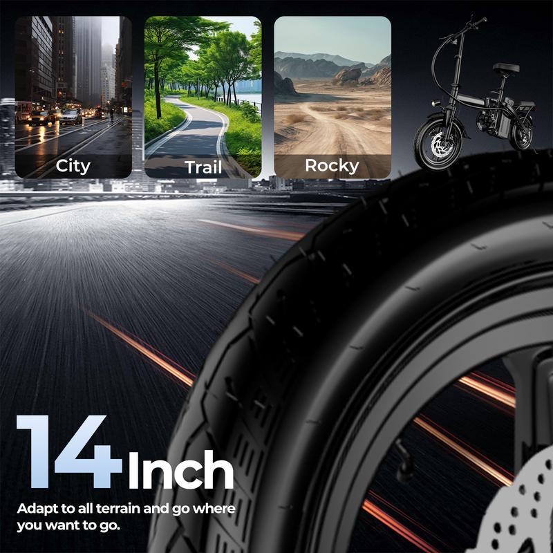 Terrosor Ebikes for Adults, 400W Motor 22MPH Max Speed, 14” Tire, 48V 15AH Removable Battery for Electric Bike, Multi-Shock Absorption, City Commuter, Foldable Adult Electric Bicycles Bici Urbana Rechargeable Motorcycle