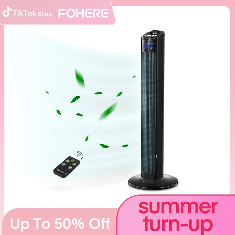 FOHERE Tower Fan for Indoors, 36" Oscillating Tower Cooling Fan with Remote Control, 12-Hour Timer and Sleep Mode,Standing Fan for Office, Portable Stand up Floor Bladeless Fan (Black)