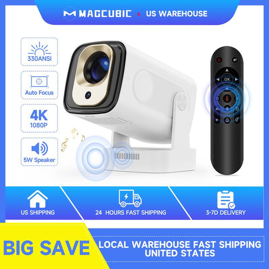 [US Warehouse] Magcubic 4K Smart HY310 Portable Projector Native 1080P Auto Focus 330ANSI Android 11 BT5.4 WIFI6 Airmouse Built-In Speaker Allwinner H713 180° Flexible Rotating 60Hz Reflash Home Cinema Mini Projector 130"Screen Audio