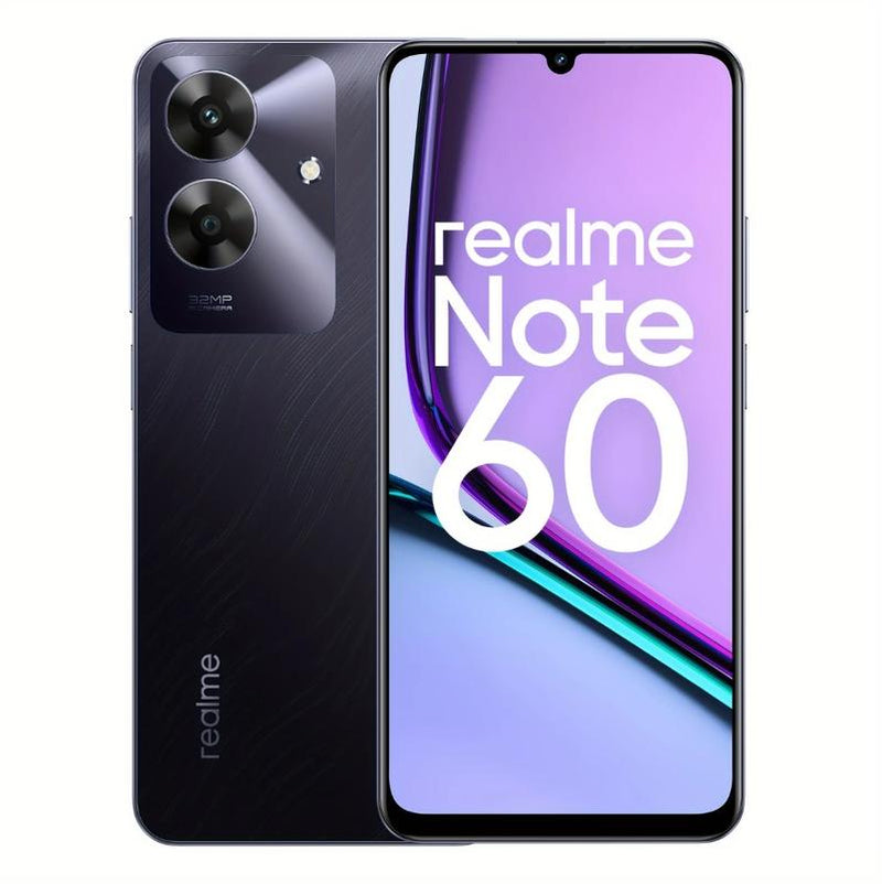 6GB+128GB Smartphone Realme Note 60, Brand New and Original Smartphone, T612, 8-Core CPU, 1.8Ghz Clock Speed, 4G Network, 6.745-Inch Punch-Hole Display, 1600×720 Resolution, 32MP + 5MP AI Camera, 5000Mah Battery, 10W Fast Charging.