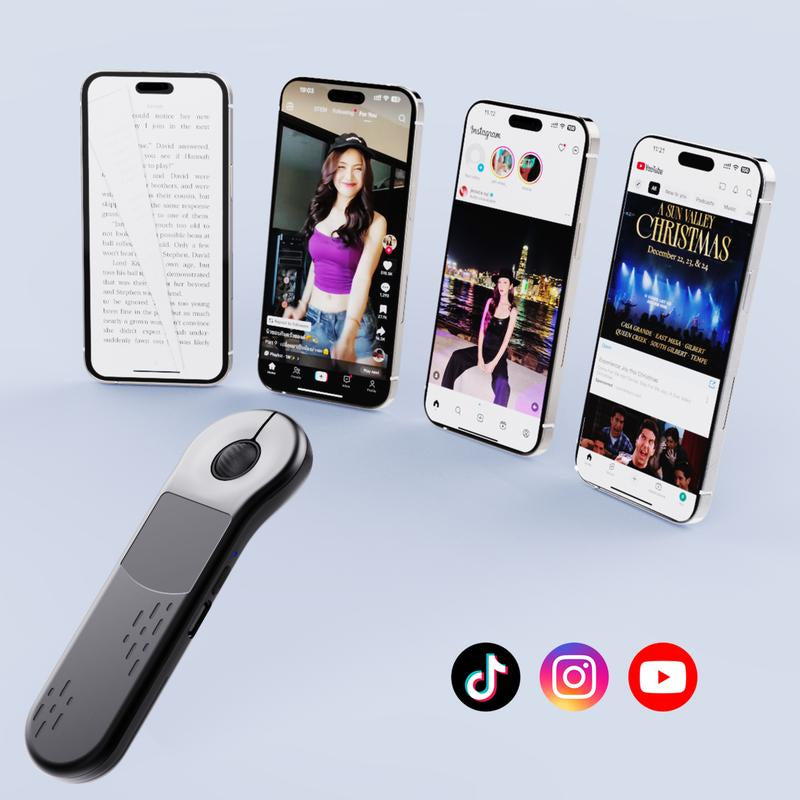 Remote Control Bluetooth+2.4G Rechargeable Handheld Scrolling Air Laser Mouse with Touchpad for Tik_Tok , Wireless Presentation Clicker, Video Scroller & Page Turn for Kindle App,For Powerpoint Slide,Selfie,For Android & Ios and Pc,Laptop,Mac,Tablet