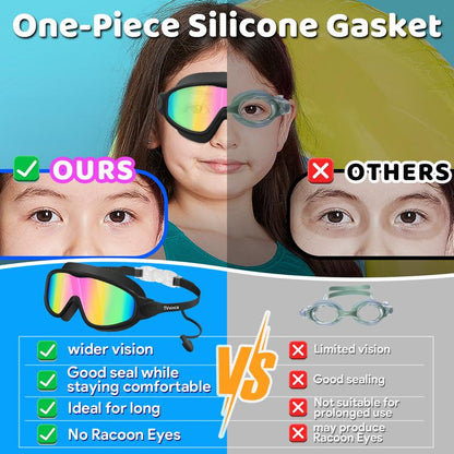 [Outdoorfun]Vvinca Pool Accessories-Swim Goggles, Kids Goggles with Earplugs& Nose Clip Wide View Anti-Fog/Uv Swimming Goggles for Age 3-14 Boys Girls