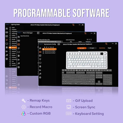 Aula F75 MAX Wireless Mechanical Keyboard with TFT Screen and Knob, Gasket Keyboard in 75% Layout, Hot Swappable Gaming Keyboard for Pc/Mac/Linux