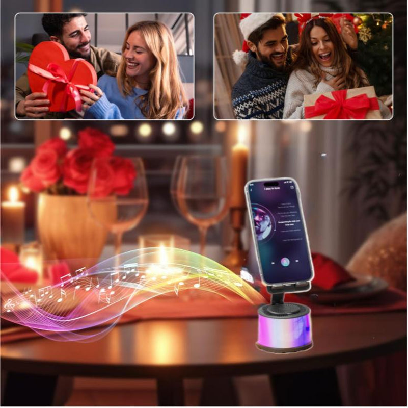 Wireless Induction Audio Bluetooth Speaker 5In1 Cellphone Holder USB Emergency Rechargeable (5000Mah) 360° Rotable Foldable Lift-Non-Slip Base, Portable Power Mobile Tablet Stand with Colorful Ambient Light Gifts for Friend, Family