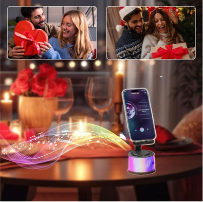 Wireless Induction Audio Bluetooth Speaker 5In1 Cellphone Holder USB Emergency Rechargeable (5000Mah) 360° Rotable Foldable Lift-Non-Slip Base, Portable Power Mobile Tablet Stand with Colorful Ambient Light Gifts for Friend, Family