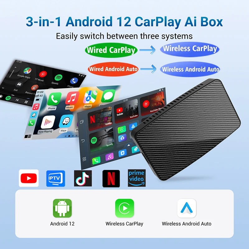 Android Ai Box Pro Built in Youtube Netflix Tiktok IPTV Wired to Wireless Carplay Car Accessories