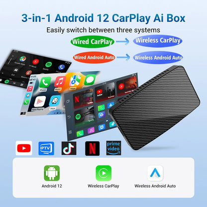 Android Ai Box Pro Built in Youtube Netflix Tiktok IPTV Wired to Wireless Carplay Car Accessories
