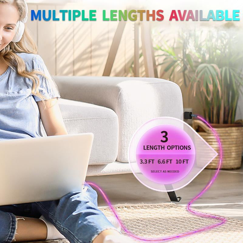 【Father'S Day Gift】240W 4-In-1 Lightning Charging Cable, Multi Charging Cable for Iphone, Ipad, Samsung, Laptops & Universal Cellphones with USB A, Type C & Lightning Charger, Four in One Charging, Smartphone Cellphone Charger, Glow Cable