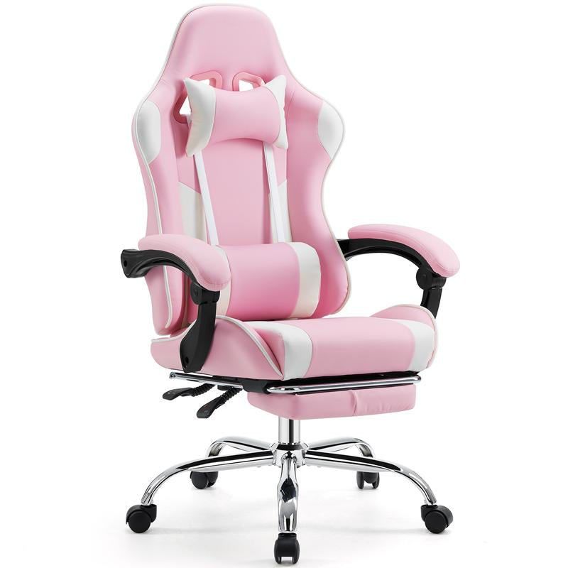 【Deal】Ergonomic Gaming Computer Chair with Footrest, PU Leather Recliner with Headrest, Fixed up Armrest, Height Adjustable with 360° Swivel
