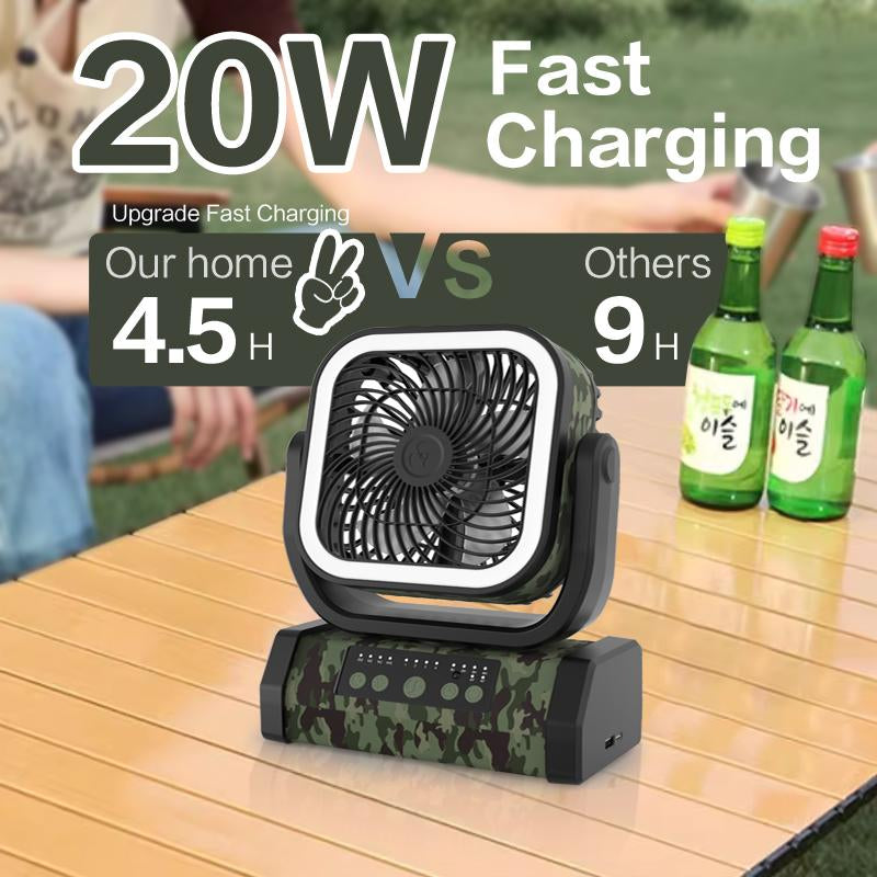 30,000Mah Rechargeable Camping Fan with LED Light, Portable Multi-Functional Fan, 4-Speed Wind Speed Adjustment, Remote Control, 270° Wind Direction Adjustment, Suitable for Indoor, Outdoor, Tent, Travel, Etc.