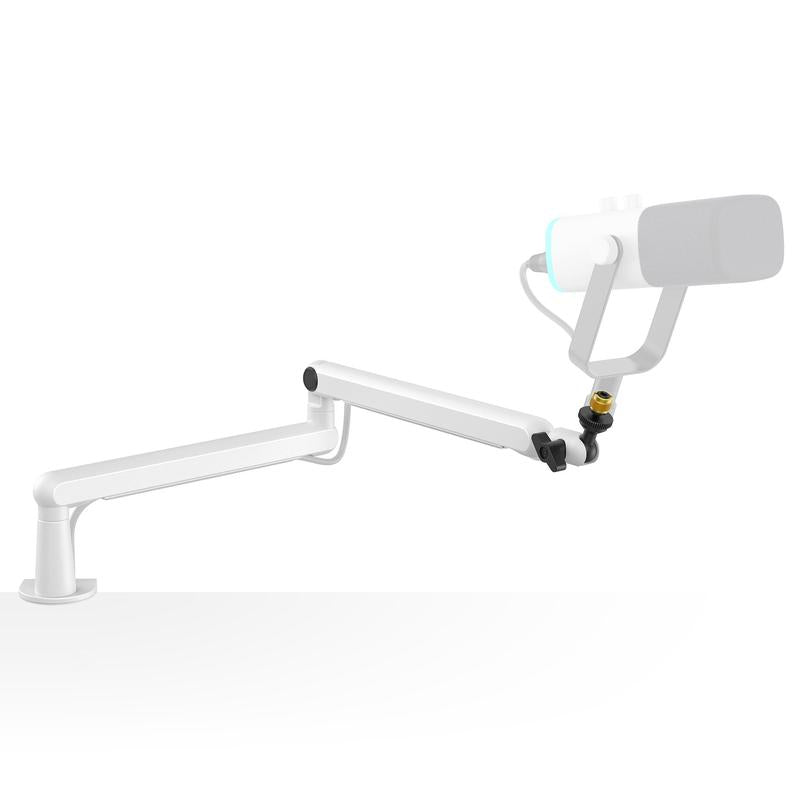 FIFINE Low Profile Podcast Microphone Stand, BM88W Gaming Mic Boom Arm with Desk Mount, Cable Channels Management, Adjustable Metal Boom Arm White for Recording/Streaming/Gaming/Home Office