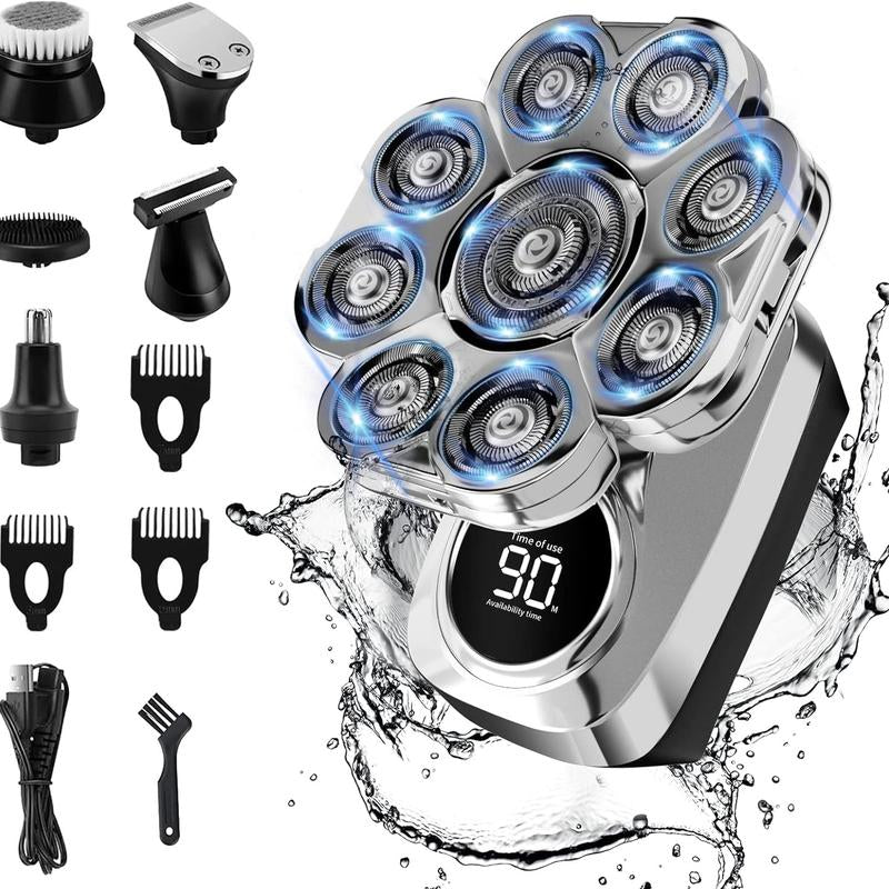 Upgraded 9D Bald Head Shaver for Men,6-In-1 Electric Razor with LED Display & Type-C Charging,360° Close Shave