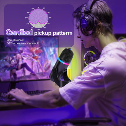Zealsound USB Microphone,Noise Cancellation Condenser Mic with Touch Mute,Gain,Echo,Monitoring,Rgb Light for Iphone,Ipad,Streaming,Podcast,Twitch,Youtube,Discord,Pc,Computer,Ps4,Ps5,Mac,Gamerwave K66