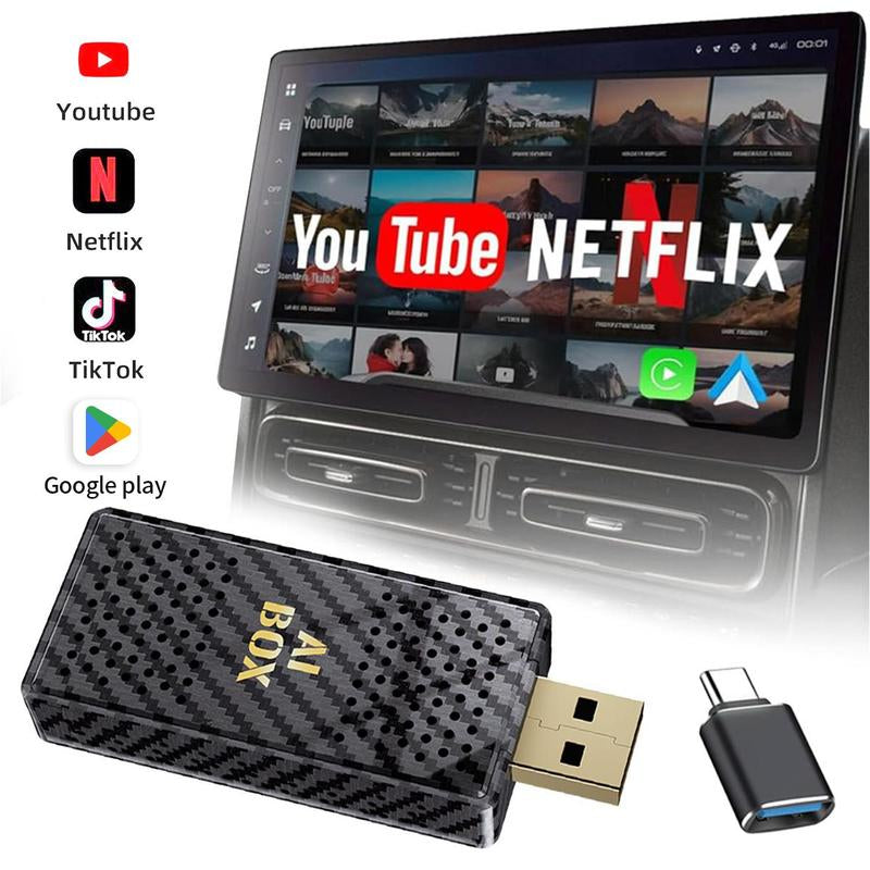 【Yurnlv】Mini Al Box -Streaming Netflix/Youtube/Tiktok/Google Play to Your Car! 3 in 1 Wireless Carplay and Android Auto Adapter Suitable for Factory Wired Carplay Cars