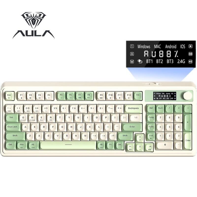 AULA S99 Key Keyboard, Tri-Mode Bluetooth/2.4Ghz/Usb-C Cute Creamy Gaming Keyboard with Number Pad RGB Backlit, Media Knob Custom Mechanical Feel Computer Keyboard for MAC Xbox PC Gamer - Purple