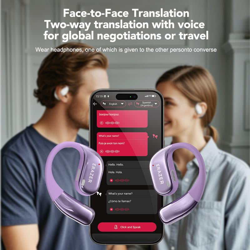 ERAZER X11 AI Translation Earbuds with APP Support 134 Languages OWS Open Ear Chargeable Headphones Wireless Bluetooth 5.4,HD Mic,Waterproof Design & Low Latency