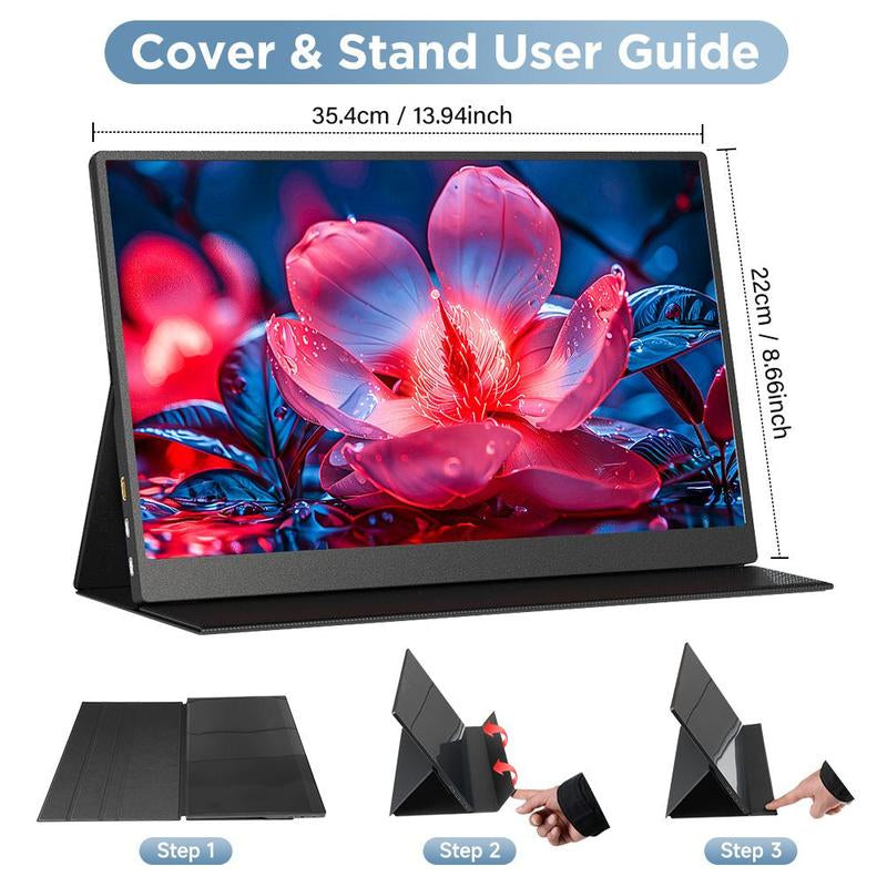 Portable Monitor, FHD 1080P Portable Laptop Monitor with PU Leather Cover, Suitable for Expanding Display and Screen Mirroring of PC, MAC, Xbox, Switch, PS5, Iphone15, Samsung & HUAWEI Mobile Phones