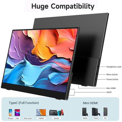 Portable Monitor, FHD 1080P Portable Laptop Monitor with PU Leather Cover, Suitable for Expanding Display and Screen Mirroring of PC, MAC, Xbox, Switch, PS5, Iphone15, Samsung & HUAWEI Mobile Phones
