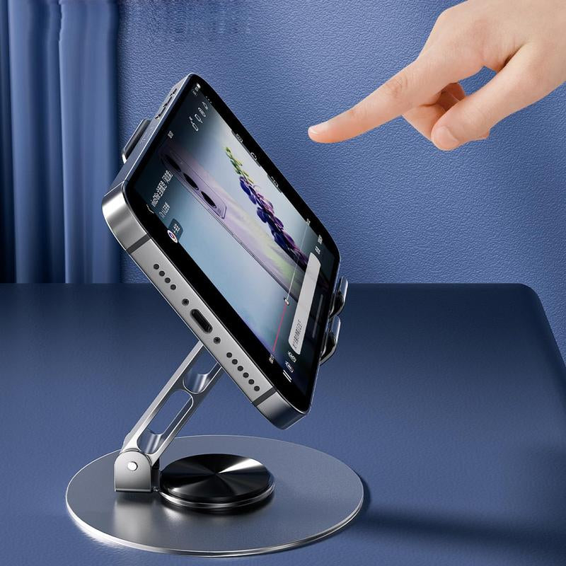 Adjustable Cell Phone Stand for Desk with Non-Slip Rubber, 360°Metal Phone Holder Smartphone Accessories Foldable/Folding Mount Alloy Aluminum Compact Portable Cellphone Mount, Saving Space