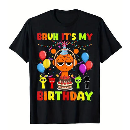 Sprunki Youngsters' Colorful Cartoon Character Cotton T-Shirt - Breathable, Quick-Drying, Short Sleeve Crew Neck,Kids' T-Shirt,Children'S Day Gift