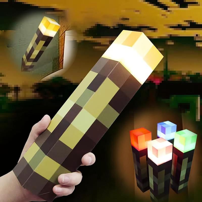 Light-Up Wall Torch -Pixel Brownstone Torch Lamp - USB Pluggable Night Lamp - Hand Held or Wall Mount Lighting
