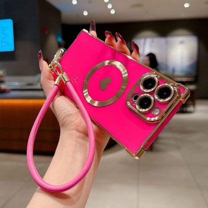 Right Angle Anti-Drop Magnetic Suction Solid Color Electroplated Side Heart + Hand Strap Compatible with Ip16 Pro Max 15 14 13 12 Phones Cases Protector Cover Protective