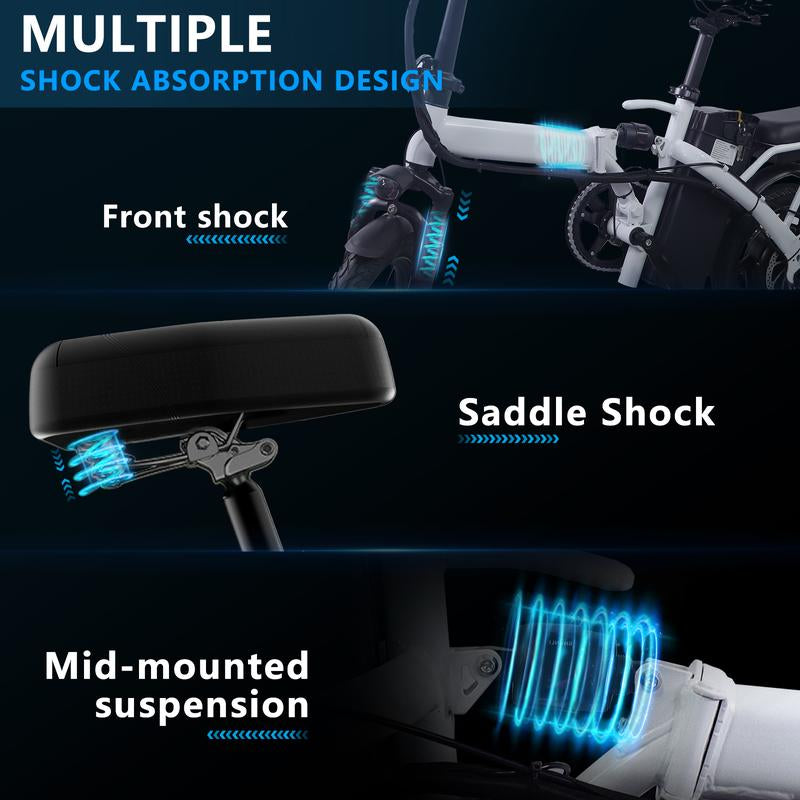 [Outdoorfun] 14Inch Folding Electric Bike 48V12Ah High Speed E Bike Air Tiresfront and Rear Disc Brake Design LED Range 32Miles Portable Electric Bicycle