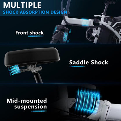 [Outdoorfun] 14Inch Folding Electric Bike 48V12Ah High Speed E Bike Air Tiresfront and Rear Disc Brake Design LED Range 32Miles Portable Electric Bicycle