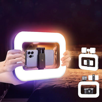 Circular Handheld Photography Fill Light,Rechargeable Handheld Beauty Fill Light, Expandablebracket,Selfie Tripod,Adjustable Extendable Foldable Phoneholder, Photography and Video Recording, Professional Outdoor Shooting, Handheld Lighting Light